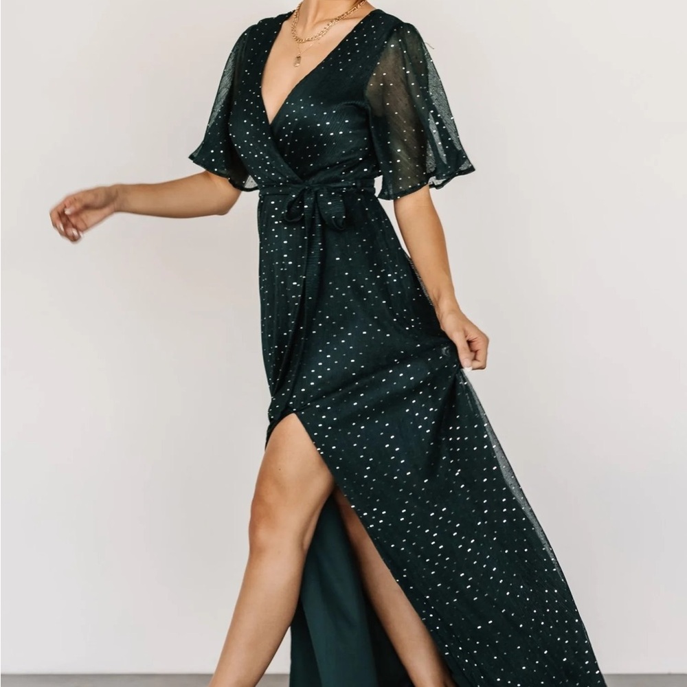 Baltic Born Green Flutter Sleeve Wrap Gown